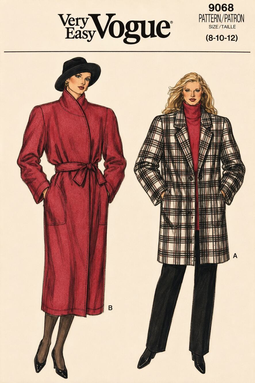 Vintage Vogue 9088 Unlined A-line Wrap Coat Sz 8-10-12 Sewing Pattern FF